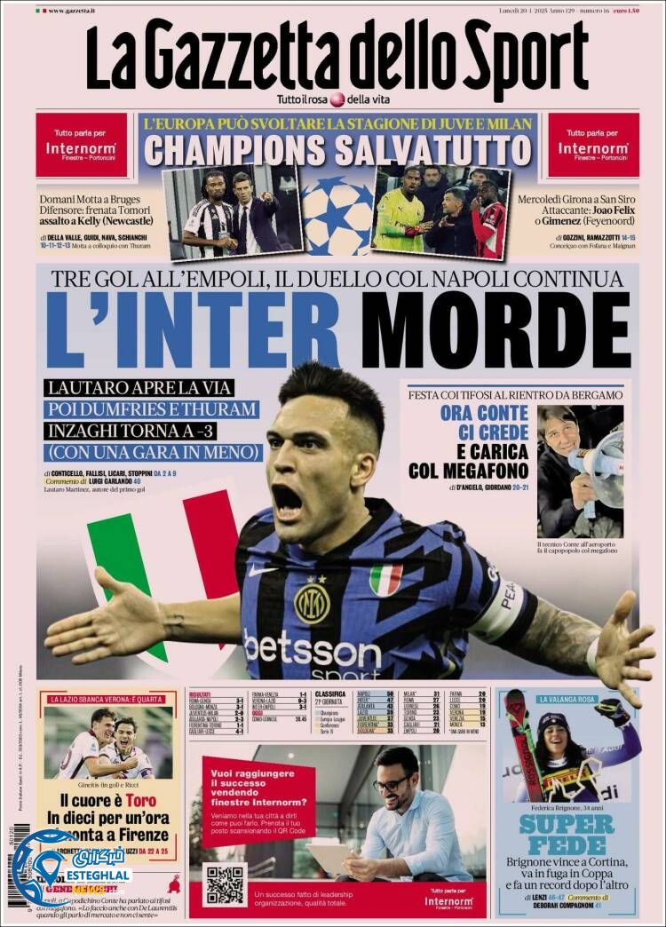 روزنامه  ورزشی گاتزتا دلواسپورت دوشنبه 1 بهمن 1403 