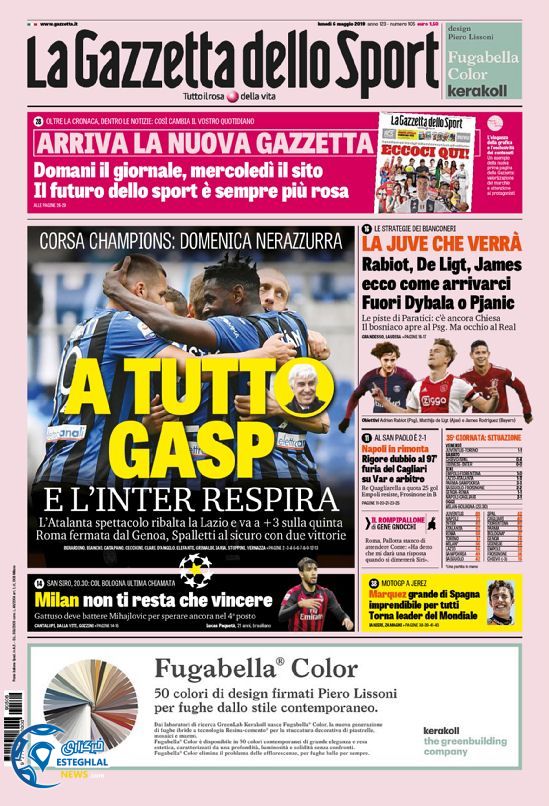 روزنامه ورزشی گاتزتا دلو اسپورت دوشنبه 16 اردیبهشت 1398