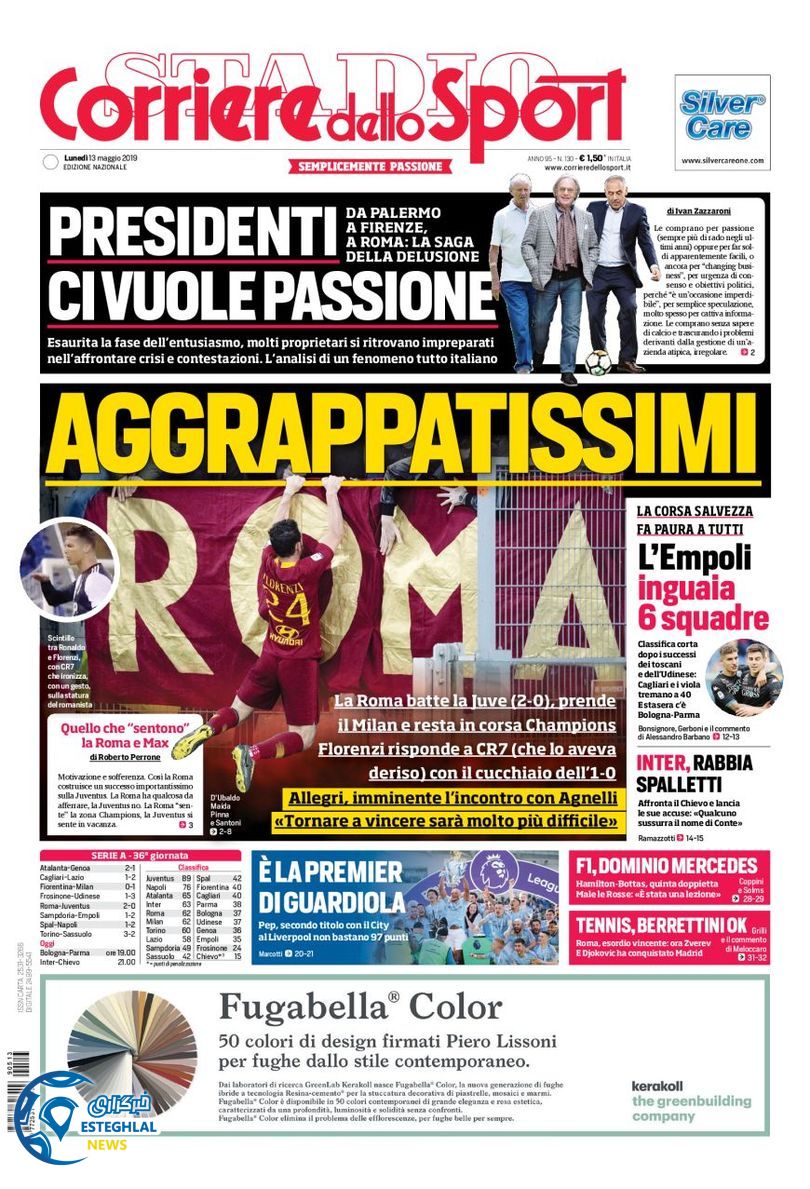 روزنامه ورزشی کوریره دلو اسپورت دوشنبه 23 اردیبهشت 1398