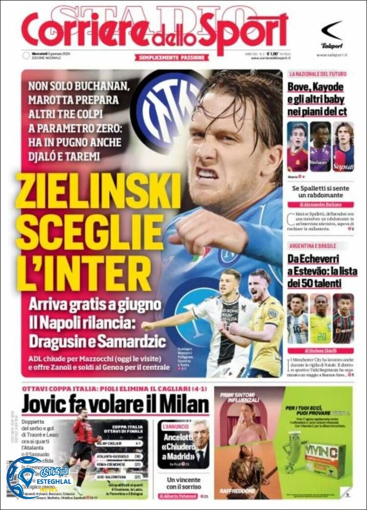 روزنامه ورزشی کوریره دلو اسپورت چهارشنبه 13 دی 1402 