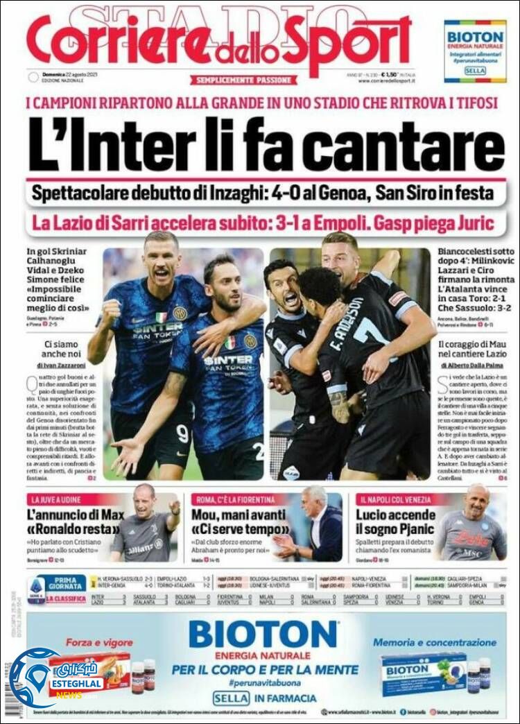 روزنامه ورزشی کوریره دلو اسپورت یکشنبه 31 مرداد 1400