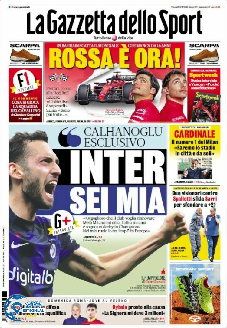 روزنامه  ورزشی گاتزتا دلو اسپورت جمعه 12 اسفند 1401  