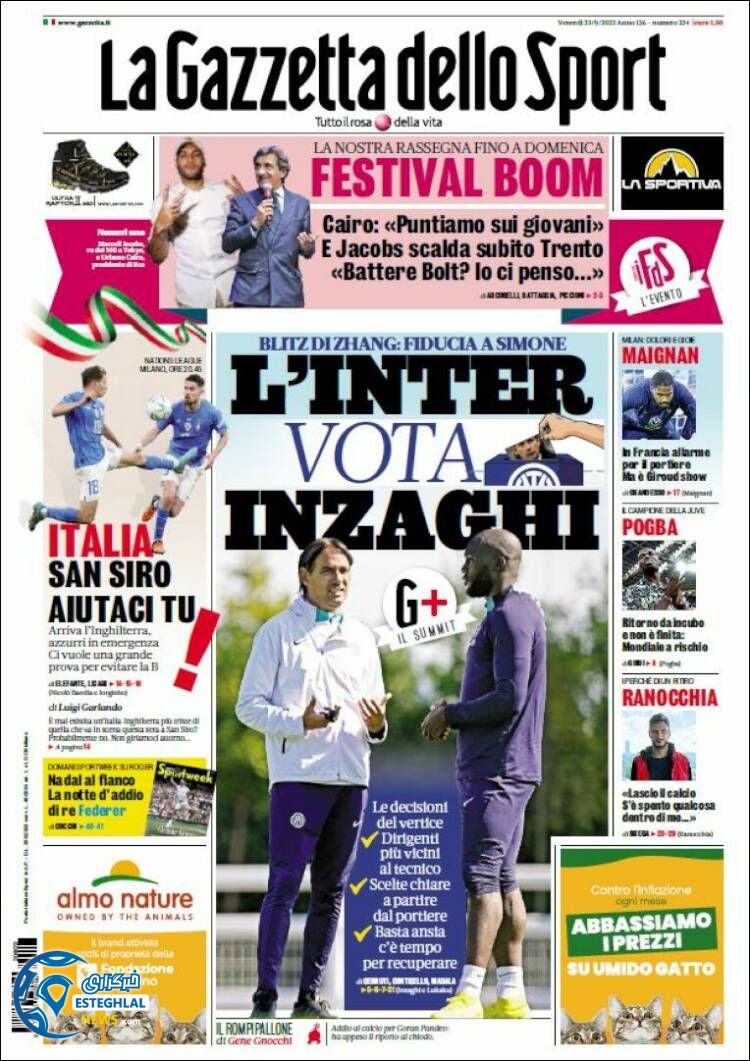 روزنامه ورزشی گاتزتا دلو اسپورت جمعه 1 مهر 1401