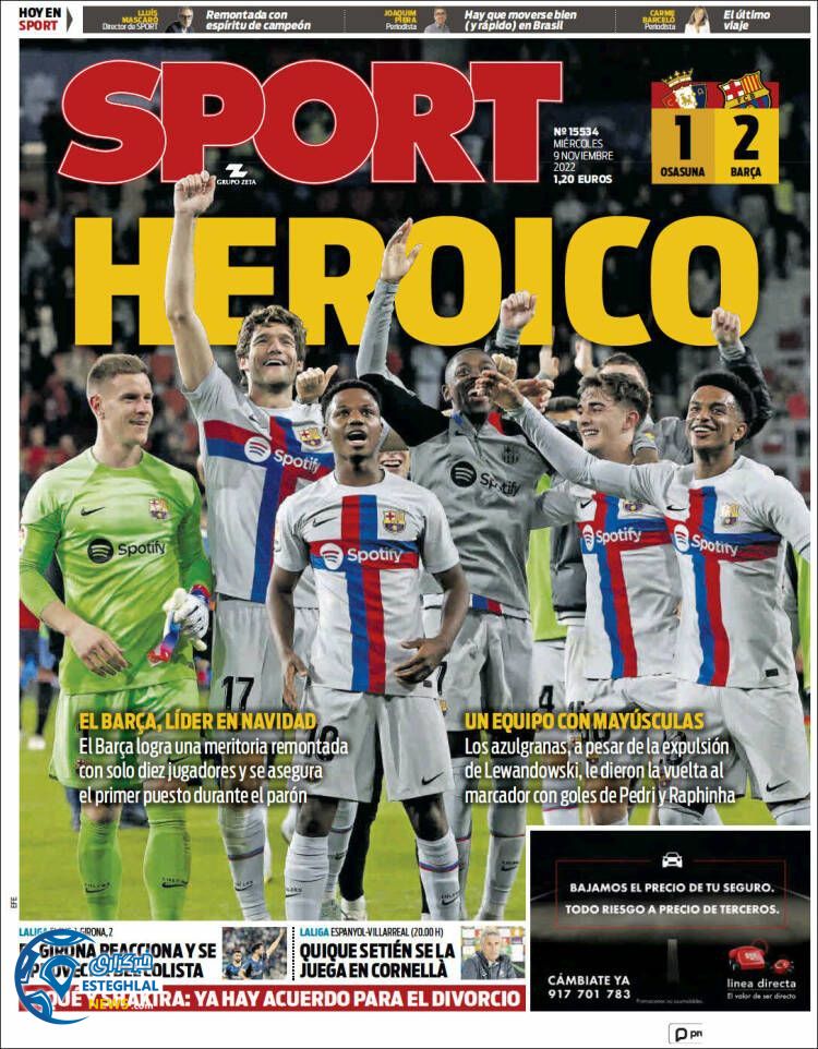 روزنامه ورزشی اسپورت چهارشنبه 18 آبان 1401 