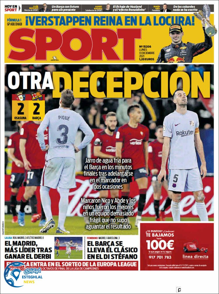 روزنامه ورزشی اسپورت دوشنبه 22 آذر 1400