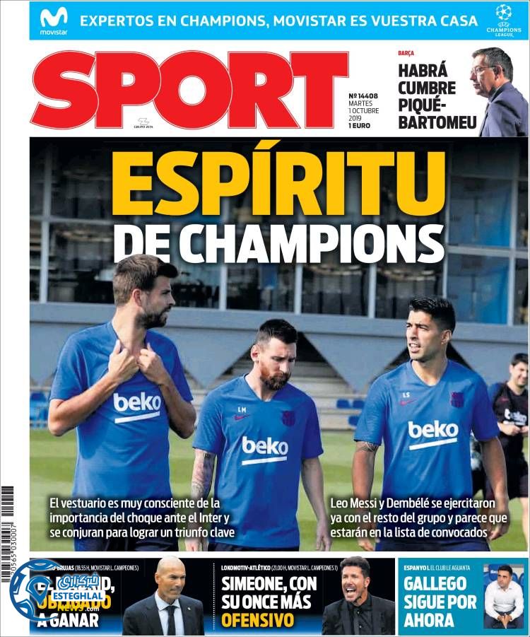 روزنامه ورزشی اسپورت سه شنبه 9 مهر 1398