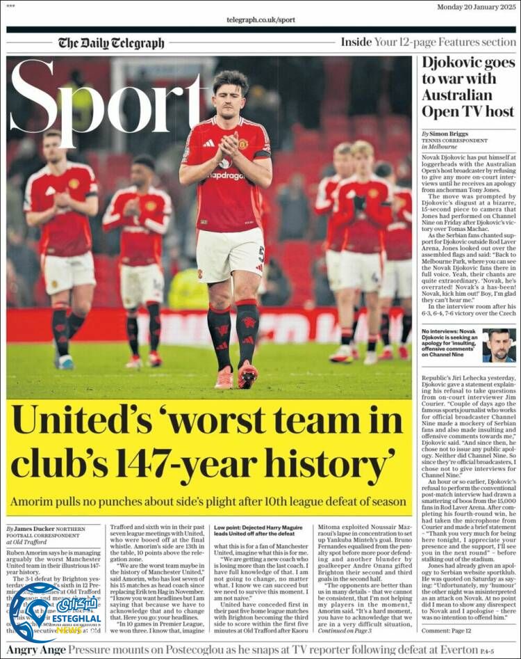 روزنامه  ورزشی  تلگراف اسپورت دوشنبه 1 بهمن 1403 