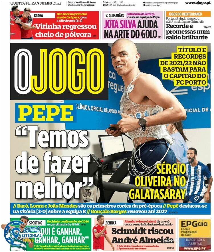 روزنامه ورزشی اوجوگو پنجشنبه 16 تیر 1401