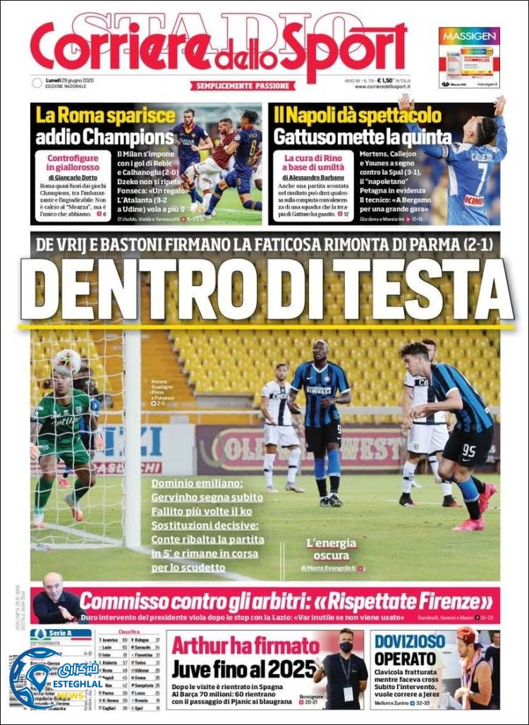 روزنامه ورزشی کوریره دلو اسپورت دوشنبه 9 تیر 1399