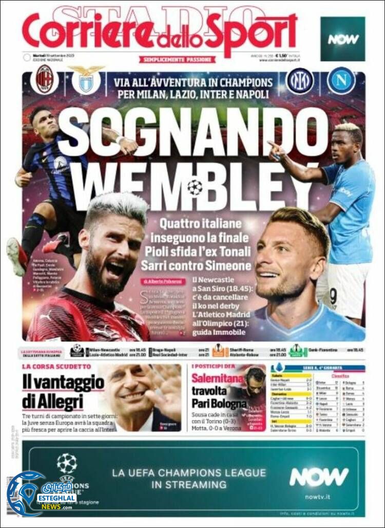 روزنامه ورزشی کوریره دلو اسپورت سه شنبه 28 شهریور 1402 