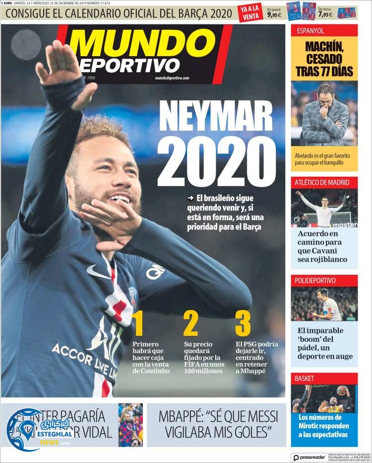 روزنامه ورزشی موندو دپورتیوو سه شنبه 3 دی 1398