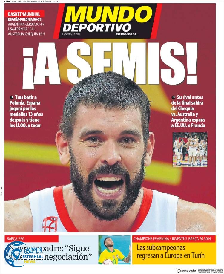 روزنامه ورزشی موندو دپورتیوو چهارشنبه 20 شهریور 1398