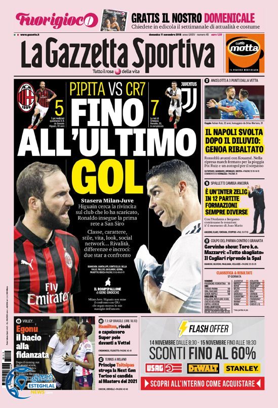 روزنامه ورزشی گاتزتا دلو اسپورت یکشنبه 20 آبان 1397