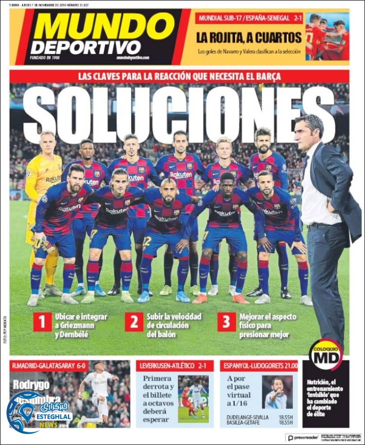 روزنامه ورزشی موندو دپورتیوو پنجشنبه 16 آبان 1398