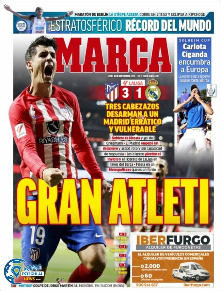 روزنامه ورزشی مارکا دوشنبه 3 مهر 1402  