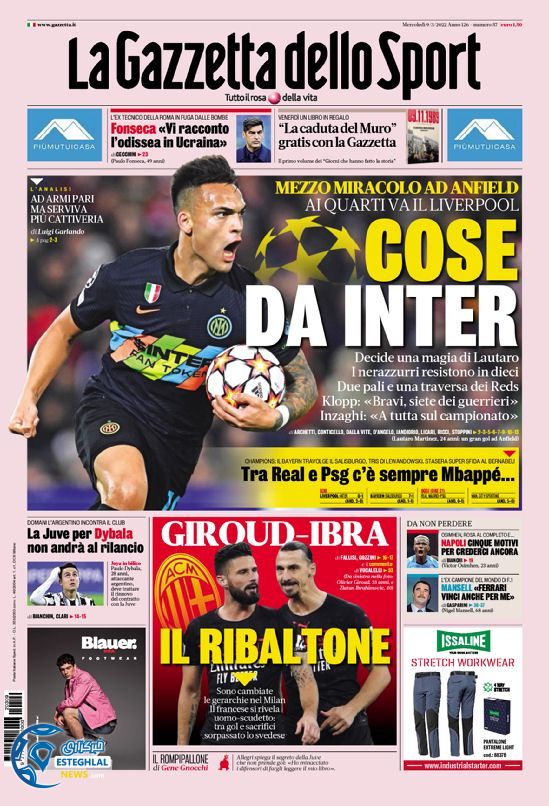 روزنامه ورزشی گاتزتا دلو اسپورت چهارشنبه 18 اسفند 1400