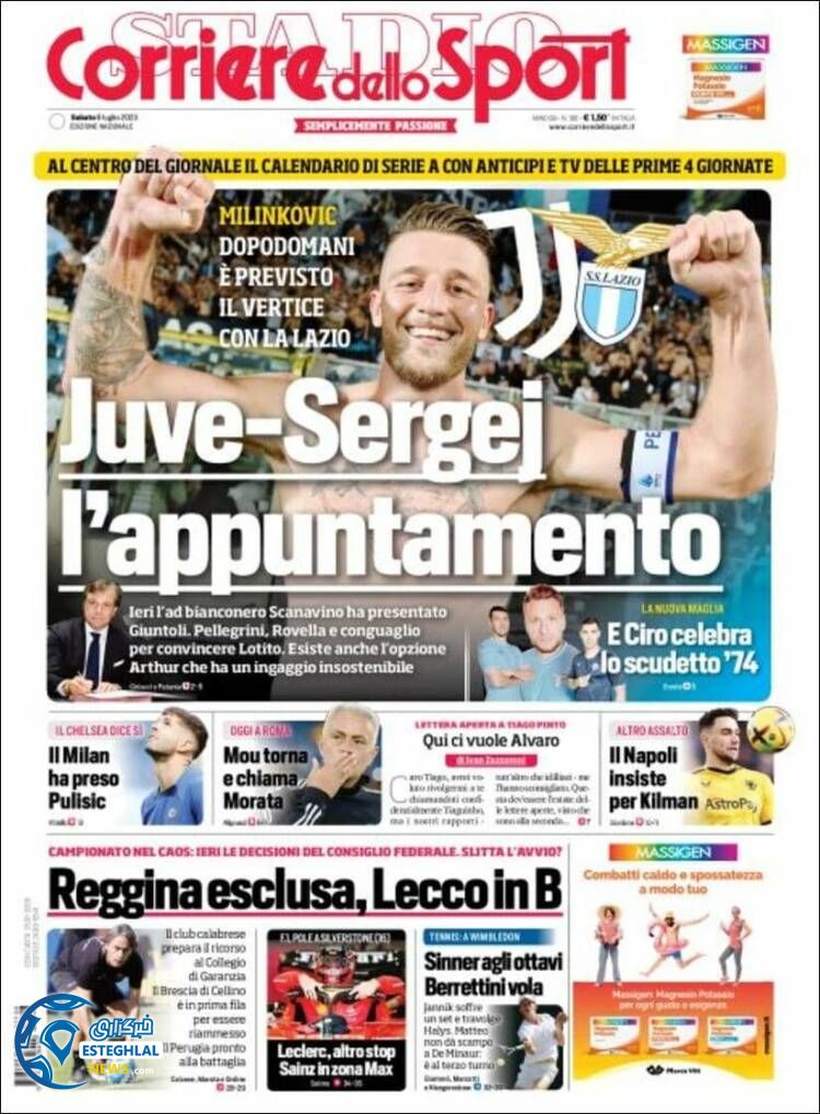 روزنامه ورزشی کوریره دلو اسپورت شنبه 17 تیر 1402 