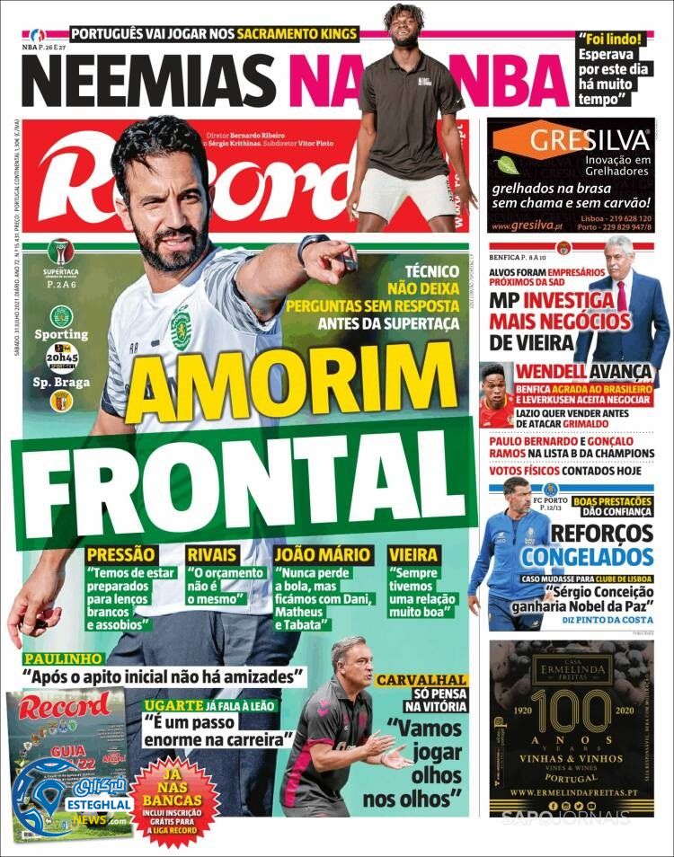 روزنامه ورزشی رکورد شنبه 9 مرداد 1400