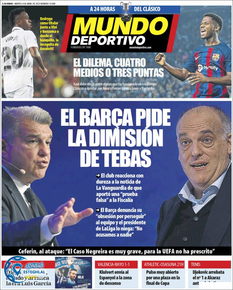 روزنامه  ورزشی موندو دپورتیوو سه شنبه 15 فروردین 1402 