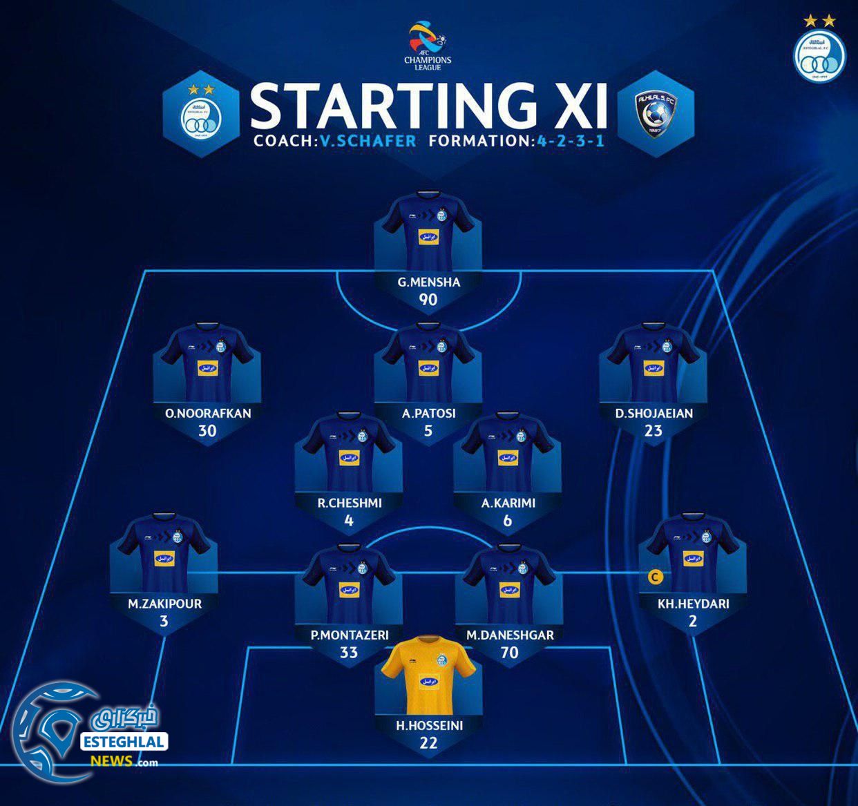 شماتیک ترکیب استقلال مقابل الهلال
