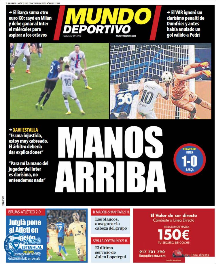 روزنامه ورزشی موندو دپورتیوو چهارشنبه 13 مهر 1401 