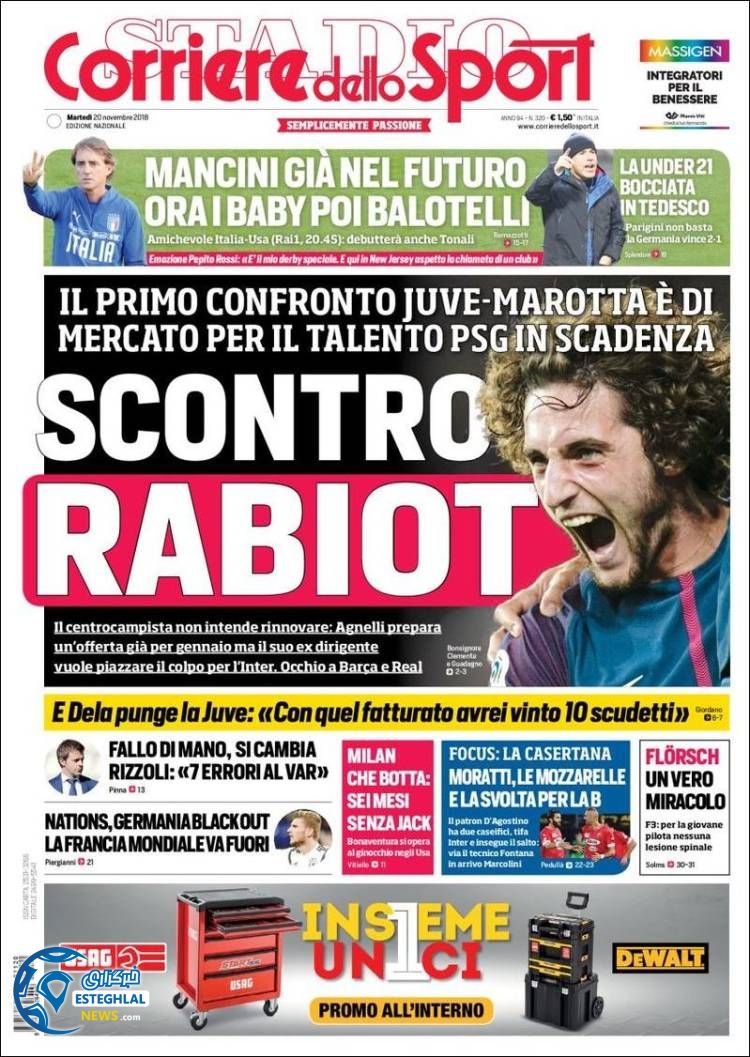 روزنامه ورزشی کوریره دلو اسپورت سه شنبه 29 آبان 1397