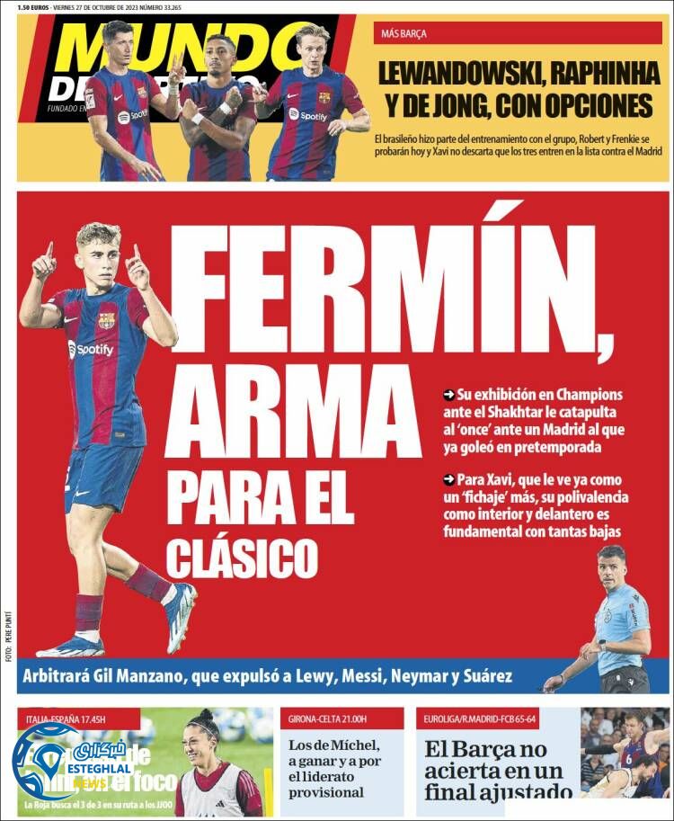 روزنامه ورزشی موندو دپورتیوو جمعه 5 آبان 1402 