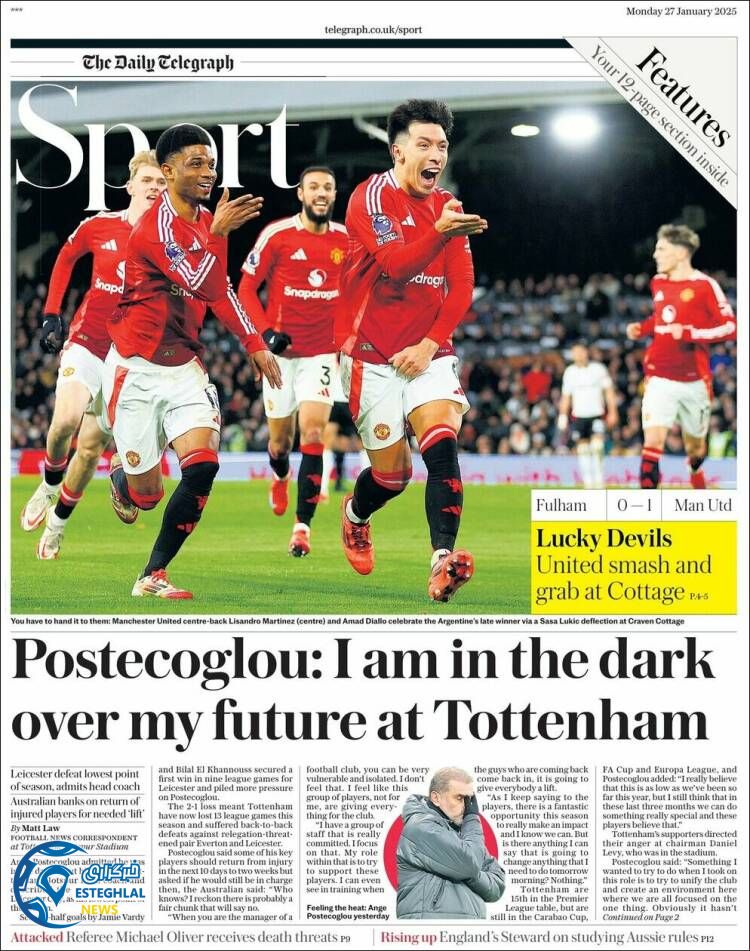 روزنامه ورزشی  تلگراف اسپورت دوشنبه 8 بهمن 1403 