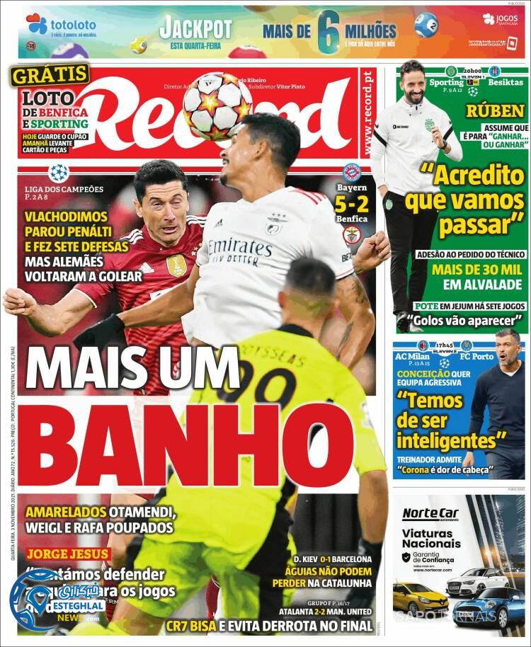 روزنامه ورزشی رکورد چهارشنبه 12 آبان 1400