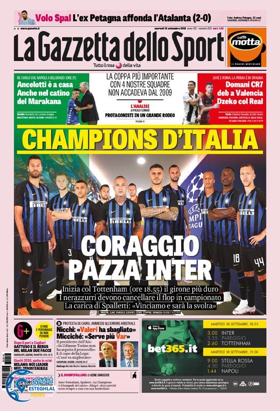 روزنامه  ورزشی گاتزتا دلو اسپورت سه شنبه 27 شهریور 1397