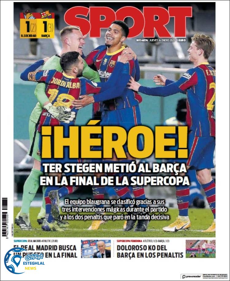 روزنامه ورزشی اسپورت پنجشنبه 25 دی 1399