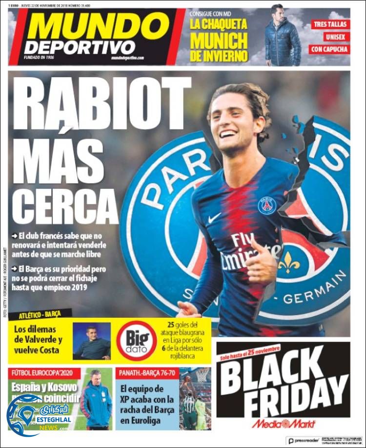 روزنامه ورزشی موندو دپورتیوو پنجشنبه 1 آذر 1397