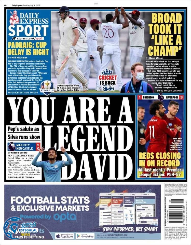 روزنامه ورزشی اکسپرس اسپورت پنجشنبه 19 تیر 1399