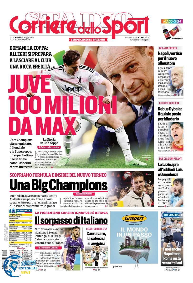 روزنامه ورزشی کوریره دلو اسپورت سه شنبه 25 اردیبهشت 1403 