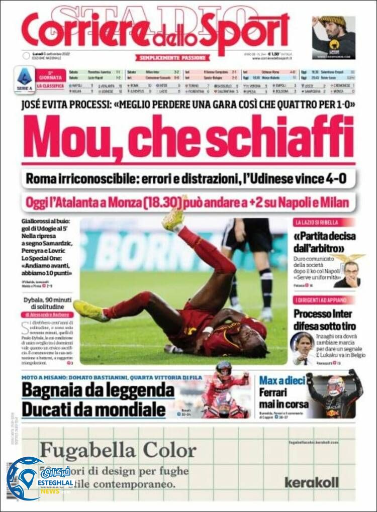 روزنامه ورزشی کوریره دلو اسپورت دوشنبه 14 شهریور 1401 