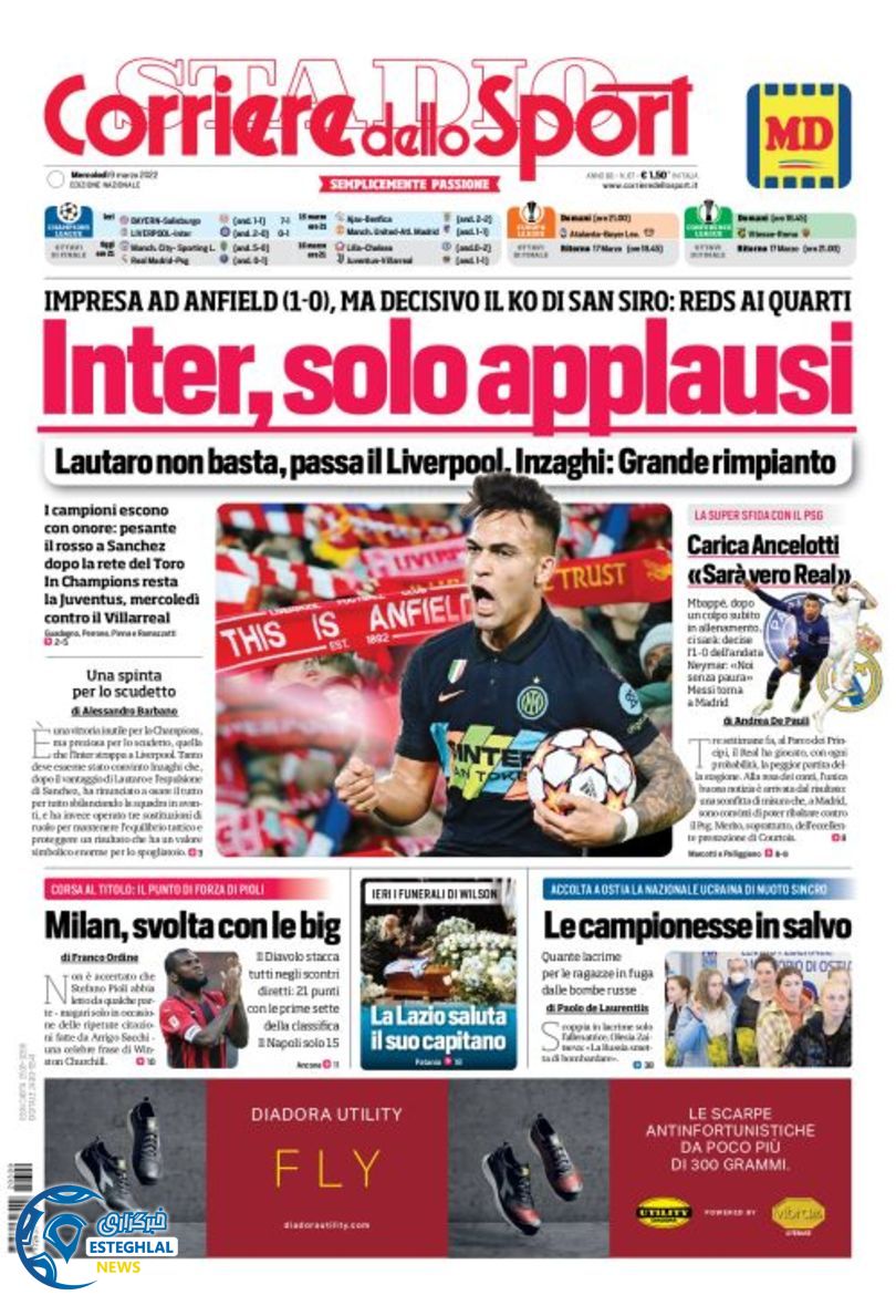 روزنامه ورزشی کوریره دلو اسپورت چهارشنبه 18 اسفند 1400