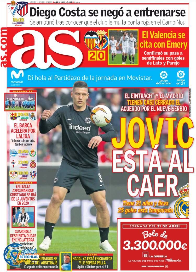 روزنامه ورزشی آاس جمعه 30 فروردین 1398