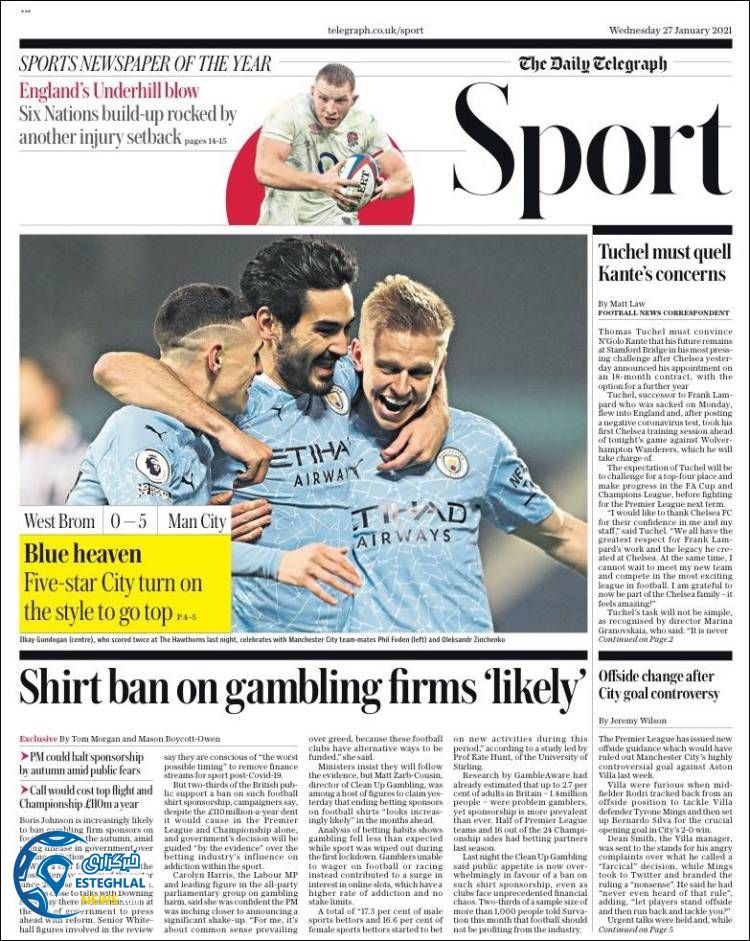 روزنامه ورزشی تلگراف اسپورت چهارشنبه 8 بهمن 1399