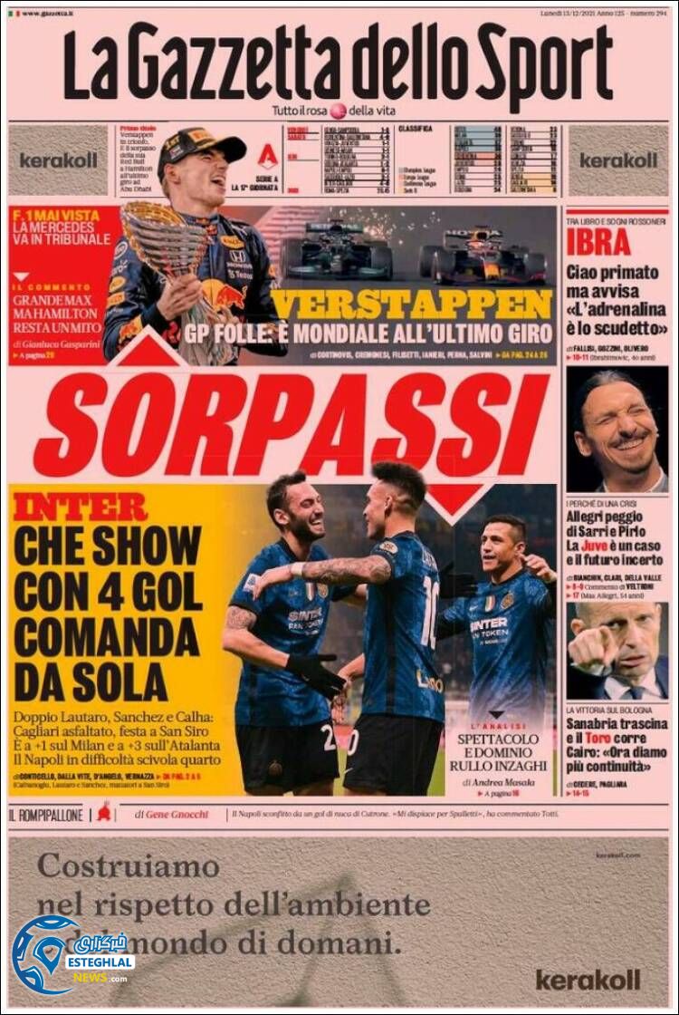 روزنامه ورزشی گاتزتا دلو اسپورت دوشنبه 22 آذر 1400