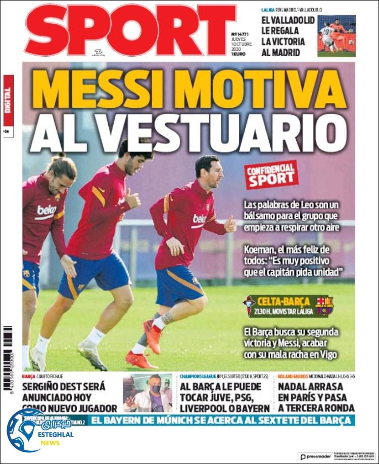 روزنامه ورزشی اسپورت پنجشنبه 10 مهر 1399