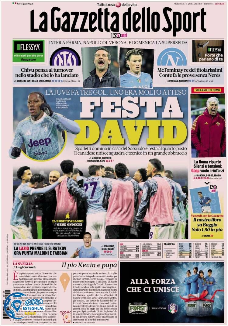 روزنامه  ورزشی گاتزتا دلو اسپورت  چهارشنبه 17 دی 1404 