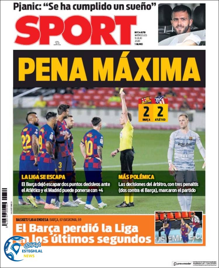 روزنامه ورزشی اسپورت چهارشنبه 11 تیر 1399