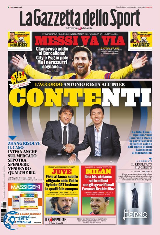 روزنامه ورزشی گاتزتا دلو اسپورت چهارشنبه 5 شهریور 1399