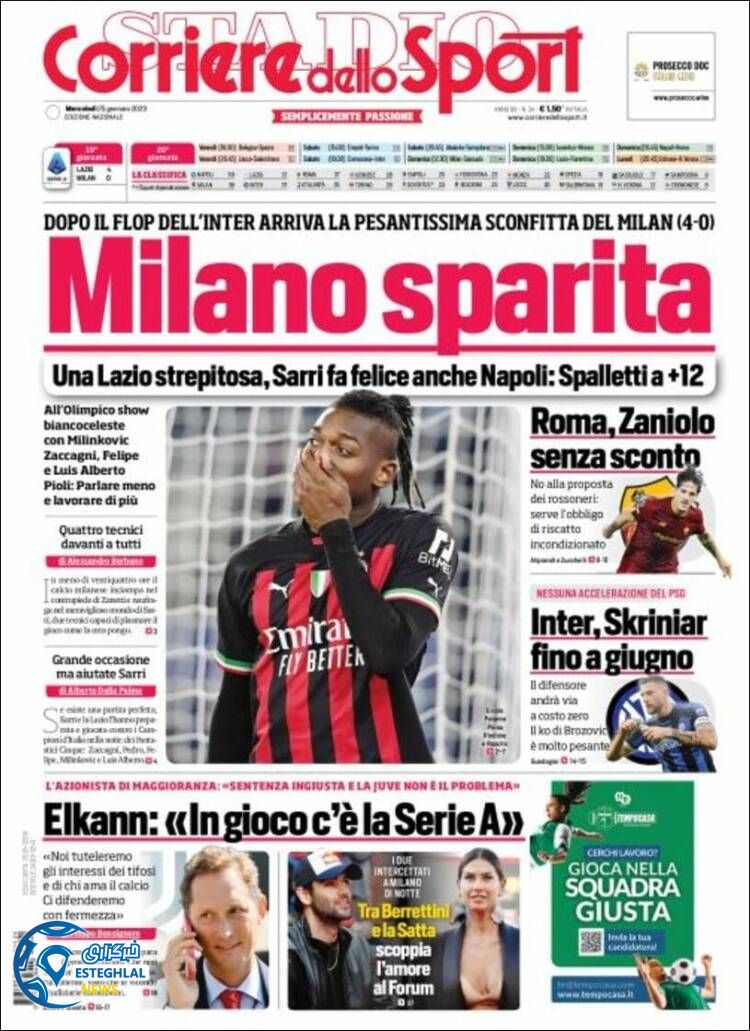 روزنامه ورزشی کوریره دلو اسپورت چهارشنبه 5 بهمن 1401 