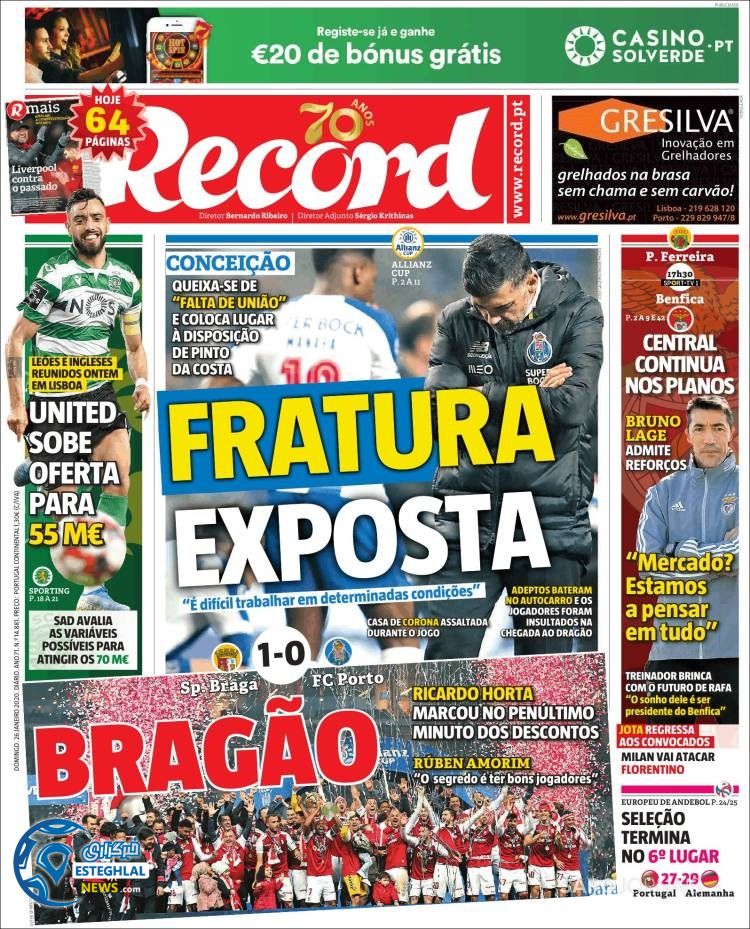 روزنامه ورزشی رکورد یکشنبه 6 بهمن 1398