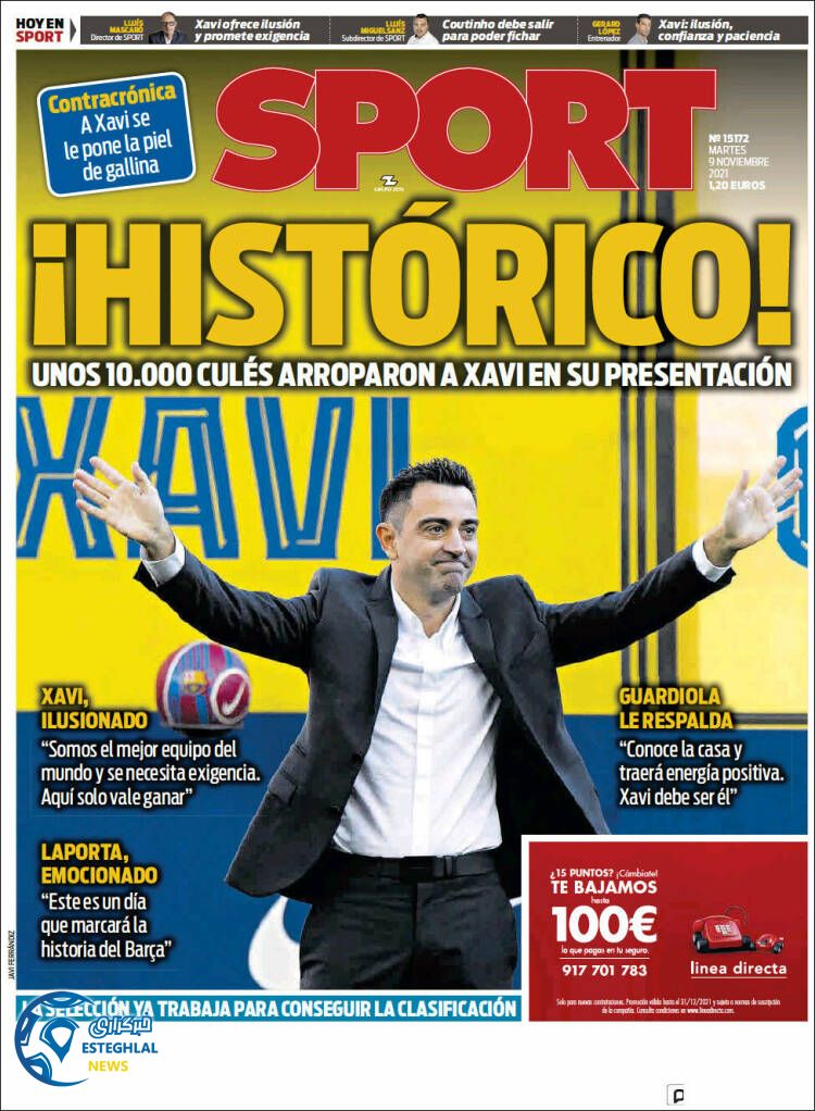 روزنامه ورزشی اسپورت سه شنبه 18 آبان 1400