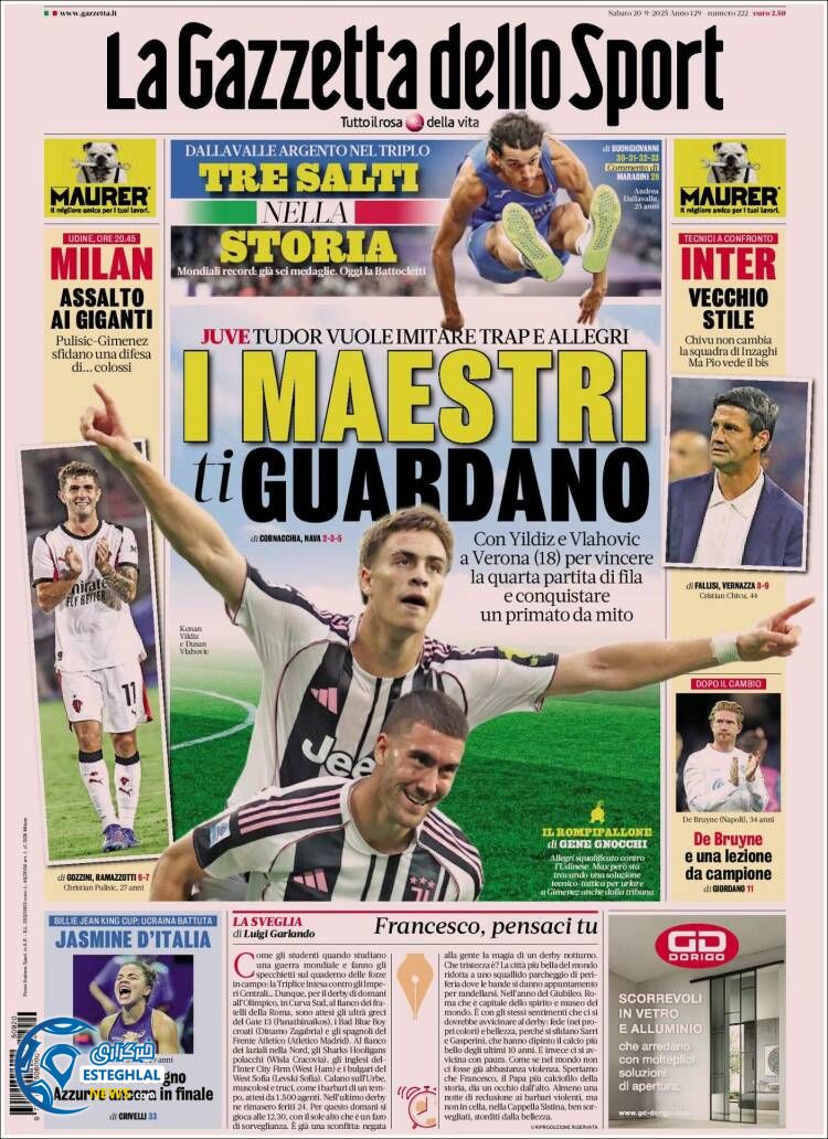 روزنامه ورزشی گاتزتا دلو اسپورت شنبه 29 شهریور 1404 