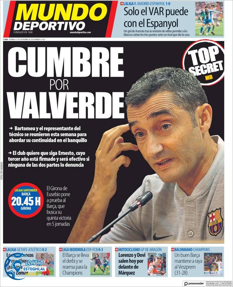 روزنامه ورزشی موندو دپورتیوو یکشنبه 1 مهر 1397