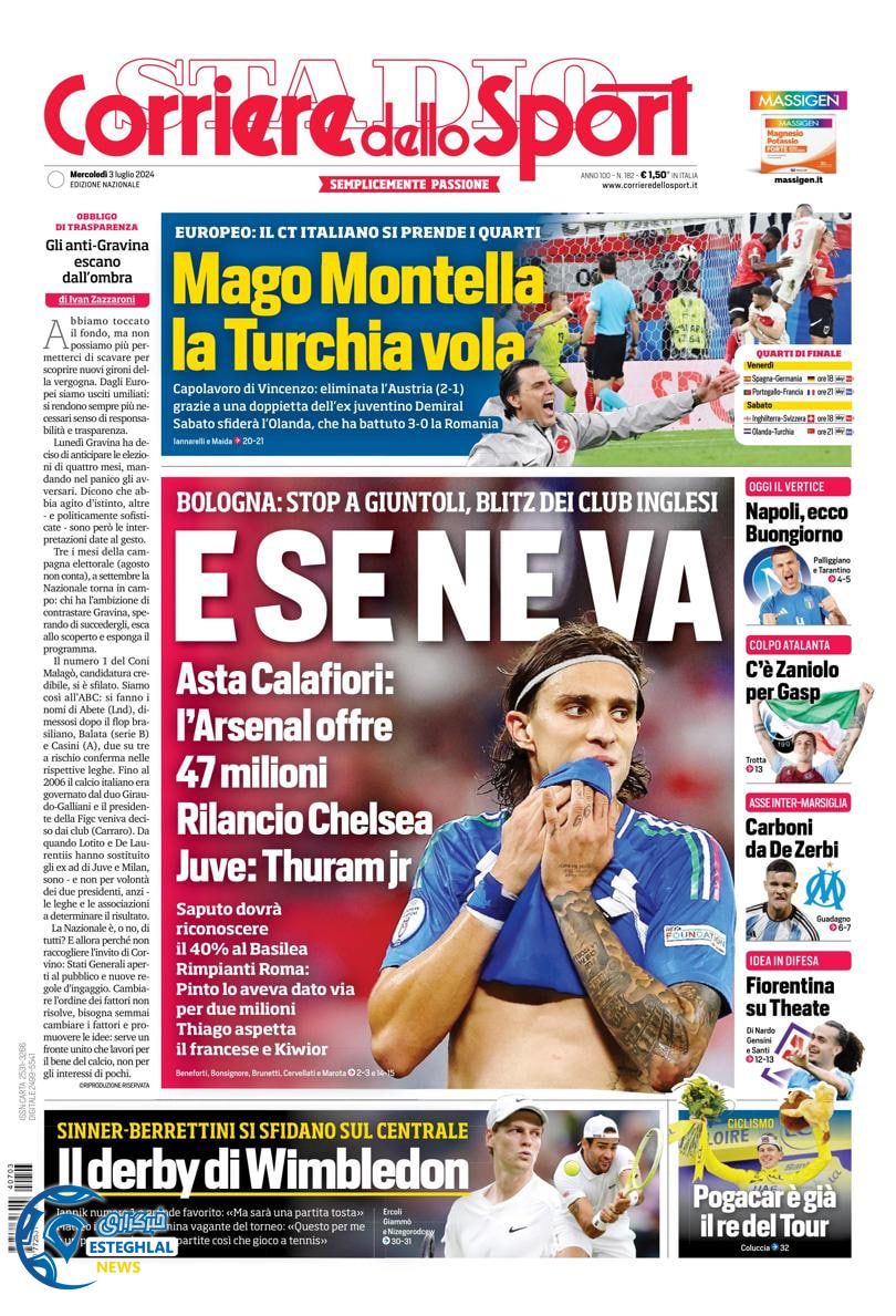 روزنامه ورزشی کوریره دلو اسپورت چهارشنبه 13 تیر 1403 