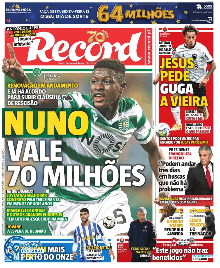 روزنامه ورزشی رکورد چهارشنبه 21 آبان 1399